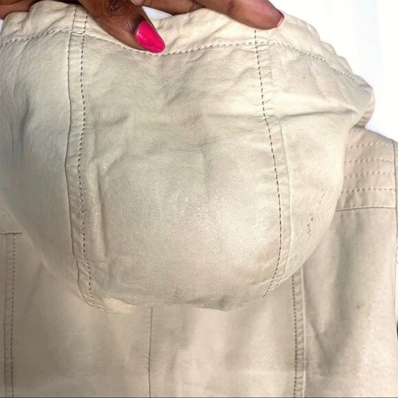 DANIER LEATHER CREAM BROWN HOODED WOMAN JACKET ELASTIC WAISTBAND SIZE ME… - Picture 6 of 15